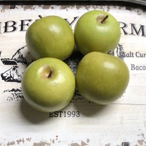 Elegant Green Wood Faux Apples Decor Set